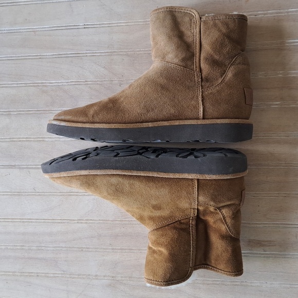 UGG Abree 1016548 Mini Sheepskin Chestnut Suede Side Zip Ankle Boots - Picture 2 of 13